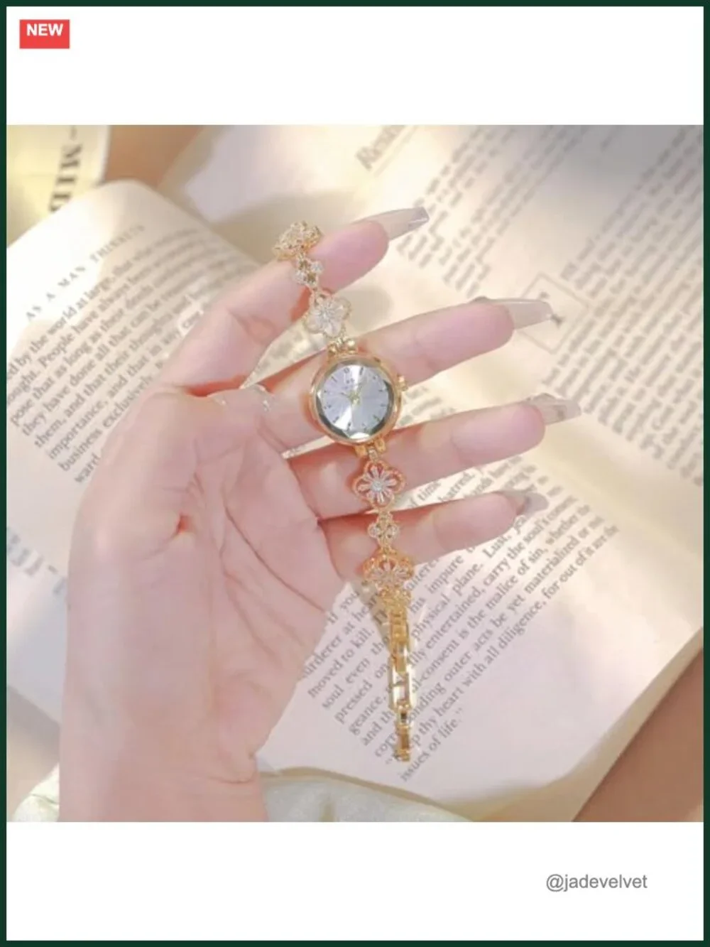 Vintage Gold Bracelet Watch for Women Dainty Four Leaf Clover Quartz Dress